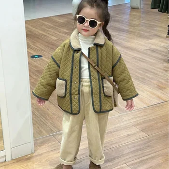 Kız Ceket 2023 Son Kış Çocuk Giyim Kore Tarzı Çocuk Giyim Kız İçinde Kaşmir Ceket Kız Kış Rahat Kalın Ceket