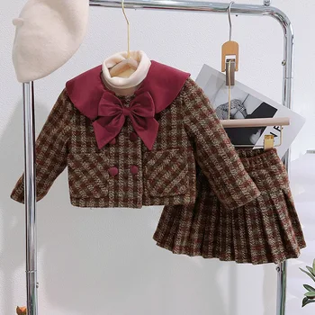 Kız giyim setleri Sonbahar Kış Çocuk Kız Pamuk yastıklı Kalınlaşmak sıcak tutan kaban Etek Elbise Takım Elbise Çocuklar Noel Giysileri Giymek
