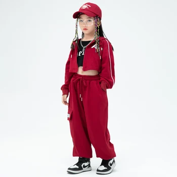 Kızlar Kırpma Ceket Kargo Pantolon Hip Hop Çocuklar Hoodie Ceket Sokak Dansı Joggers Giyim Setleri Çocuk Streetwear Caz Kostüm Kıyafet