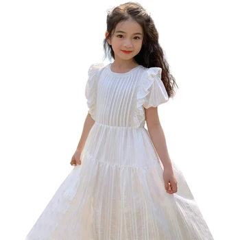 Kızlar Yaz Beyaz Kısa Kollu Elbise Genç Pilili Elbise Çocuk Astar Pamuk rahat Giyim Çocuk Prenses Giyim 6-16Year