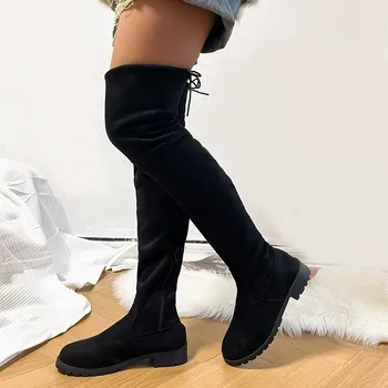 Kış Ayakkabı Uzun Çizmeler Kadınlar için Moda Tıknaz Topuk Platformu kadın Diz Üzerinde Çizmeler Sıcak Tutmak Bayanlar Uyluk Yüksek Çizmeler