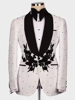 Lüks erkek Takım Elbise Özel Tek Parça Blazer Bir Düğme Şeffaf Yaka Düğün Resmi İş Elbisesi Boncuk İnciler Custom Made Artı Boyutu