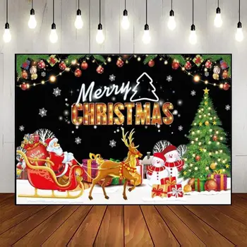 Merry Christmas Santa Pencere Kırmızı Perde Arka Plan Bebek Duş Posteri Dekorasyon Fotoğraf Hediye Özel Doğum Günü Zemin Karikatür