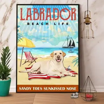 Metal İşareti Labrador Plaj Hayatı Labrador Retriever Vintage Mutfak İşaretleri Duvar Dekor Alüminyum İşaretleri Ev Barlar Banyo