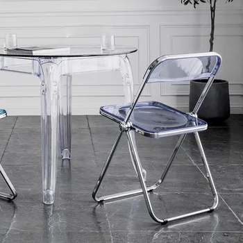 Metal Şeffaf Yemek Sandalyesi Modern Zemin Plastik Bahçe Makyaj Katlanır Sandalye Taşınabilir Balkon Sillas De Comedor Mobilya