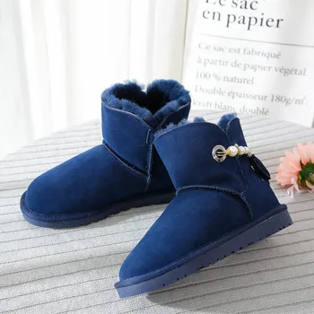 Moda 2023 Ayakkabı Kadın Yeni Kar Botları Hakiki Koyun Derisi Deri Sıcak Doğal Kürk Kış Ayakkabı Gerçek Yün Kadın yarım çizmeler