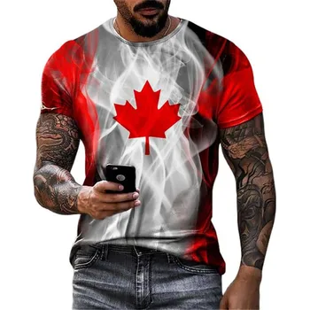 Moda Kanada Akçaağaç Yaprağı Bayrağı 3D Baskı erkek T-Shirt Yaz Yuvarlak Boyun Gevşek Kısa Kollu Büyük Boy T-Shirt Erkek Giyim Tops