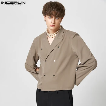 Moda Rahat Tarzı Üstleri INCERUN Yeni erkek Düğme Bölünmüş Kısa tarzı Blazer Yakışıklı Erkek Katı İyi Uydurma Takım Elbise Ceketleri S-5XL