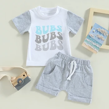 Moda Yaz Bebek Yürüyor Çocuk Boys Giyim Setleri Mektup Baskı Kısa Kollu Patchwork T-Shirt + Şort Rahat Eşofman