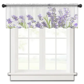 Mor Çiçek Lavanta Beyaz Kısa Tül Pencere Perdeleri Sırf Vual Perde Mutfak Dolabı Yatak Odası Ev Dekor Küçük Perdeler