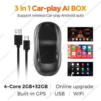 Navifly 2 + 32G Evrensel Android Otomatik Kablosuz Aı Kutusu CarPlay Tüm arabalar İçin Multimedya Oynatıcı GPS DSP YouTube Netflix WİFİ BT