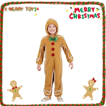 Noel Zencefil ekmek Adam Kostüm Çocuklar Zencefilli Kurabiye Adam Onesie Kapşonlu Tulum Kostümleri Şükran Günü Cosplay Parti Kostüm