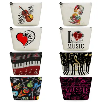 Okul hediye ısı transferi müzik kalem kutuları eko makyaj organizatör seyahat makyaj çantası kadın kozmetik çantaları piyano Keman baskılı