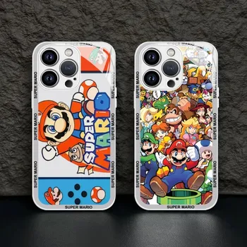 Oyun Süper Marios Bros Telefon Kılıfı Temperli Cam İphone 14 Pro Max 13 11 12 Mini 14 Artı Lüks Tasarım Arka Kapakları