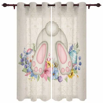 Paskalya Yumurtaları Tavşan Kuyruğu Bahar Çiçekleri Modern Pencere Perdeleri Oturma Odası için Lüks Yatak Odası Panjur Perdeler Mutfak Perdeleri