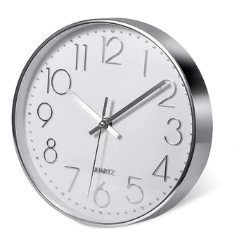 Premium Gümüş duvar saati, Duvar Dekorasyonu, Modern Sessiz duvar saati Ev Ofis Mutfak için (25cm, Gümüş) 