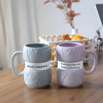 Renkli Seramik Kupalar Süt Çay Su Kahve Fincanları Kolu İle Sevimli Yün Tasarım Çift Doğum Günü Hediyeleri Kahvaltı Fincan Drinkware