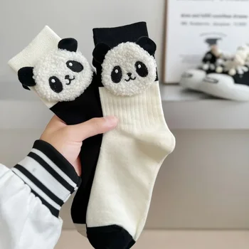 Saf Pamuk Sevimli Çorap Tasarımcı Panda Kadın Çorap Kawaii Komik Siyah beyaz çoraplar Orta Tüp Çorap