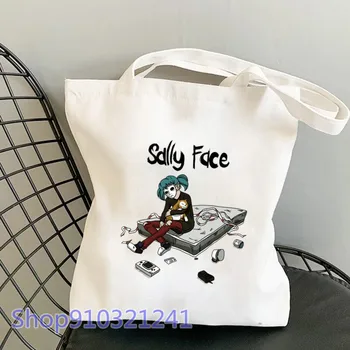 Sally Yüz Oyunu Alışveriş Çantası Kadın Eğlence Kullanımlık Tuval Tote Çanta Komik Grafik Çanta Eko Tasarımcı omuz çantaları