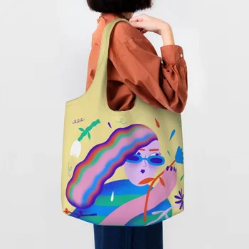 Sevimli Baskı Başlıksız Sanat bez alışveriş çantası Geri Dönüşüm Tuval Alışveriş Omuz Sokak Mmural Sanat Eldridge Çanta Çanta