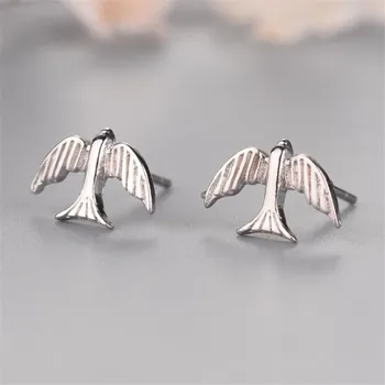 Sevimli Kişilik Tatlı Küçük Yutmak Gümüş Kaplama Takı Güzel Kuş Kadın Mizaç Saplama Küpe E050