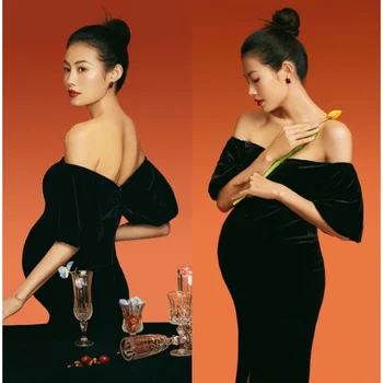 Siyah Vintage hamile elbiseleri Fotoğraf Çekimi için Parti Elbise Hamile Kadınlar için Photoshoot Fotoğraf Sahne Gebelik Giysileri