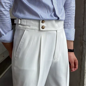 Sonbahar erkek İş takım elbise pantalonları Düz Renk Mizaç Pantolon İngiliz Rahat İnce Takım Elbise Pantolon Yüksek Bel Düğün Streetwear