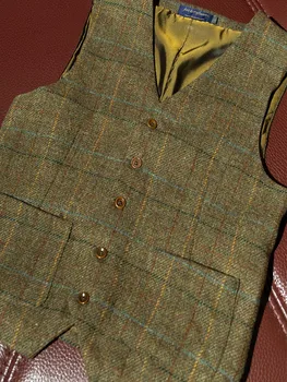 Sonbahar ve kış takım elbise yelek erkek Harris tarzı retro ekose saf yün tüvit klasik yelek katmanlı özelleştirme