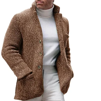 Sonbahar ve kış yeni Avrupa ve Amerika Birleşik Devletleri örme hırka standı yaka uzun kollu tek sıra rahat erkek ceket