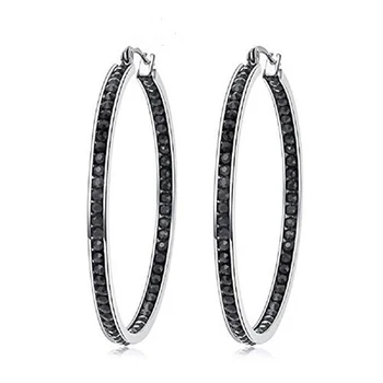 Sıyah Awn Yeni Klasik Gümüş Renk Yuvarlak Siyah Trendy Spinel Nişan Hoop Küpe Kadınlar için moda takı I195