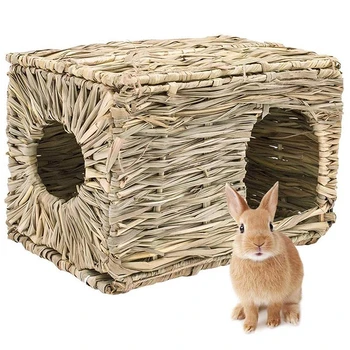 Tavşan çim Yatak Doğal Saman Dokuma Ev Tavşan Çiğnemek Oyuncaklar Saman Yuva Tünel Hamster Chinchillas Fareler Küçük Hayvanlar