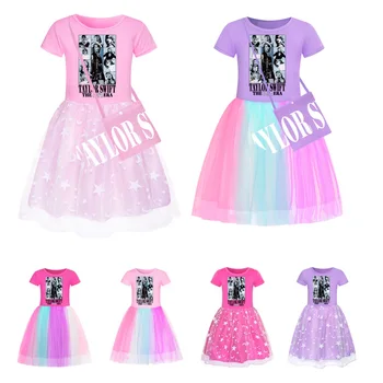 Taylor Swift Eras Tur Prenses Elbise Bebek Kız Yaz Kısa Kollu rahat elbise Çocuk Cadılar Bayramı Düğün Parti Vestidos