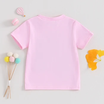 Toddler Kız T-Shirt Bulanık Mektup Nakış Ekip Boyun Kısa Kollu Gömlek Yaz Rahat Moda Çocuklar Üstleri