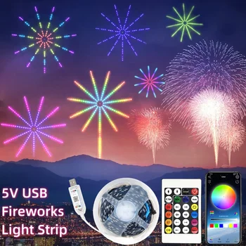 USB renkli havai fişek ışık LED dekor RGBIC atmosfer ışığı Bluetooth ses kontrolü ile Zamanlama ayarı Bar müzik ritim şerit