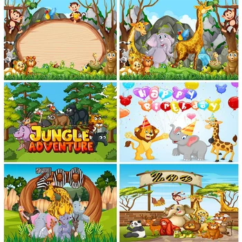 Vinil Özel Çocuk Çocuk Bebek Doğum Günü Arka Planında Karikatür Hayvanlar Hayvanat Bahçesi Fotoğraf fotoğraf stüdyosu için arka planlar 2020108YAX-02