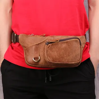 Vintage erkekler Hakiki Deri bel çantası Erkek inek deri fanny paketi erkek bel paketi seyahat göğüs çantası cep telefonu için bel çantası adam
