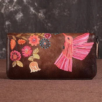 Vintage Kadın Debriyaj Bilek Çanta Çanta Kartları Tutucu Lüks Erik Çiçek Para Kullanışlı Kadınlar uzun cüzdan Hakiki Deri Fermuarlı Çanta