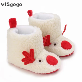 VISgogo Bebek Peluş Çizmeler Noel Ayakkabı Yumuşak Kaymaz Geyik Patik Kış Sıcak Bebek Beşik Ayakkabı