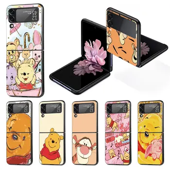 Winnie Pooh Ayı Tigger Piglet Kabuk için Samsung Galaxy Z Flip 3 4 5G Flip4 Flip3 Siyah Sert PC Kasa Zflip3 Zflip4 Telefon Kapak