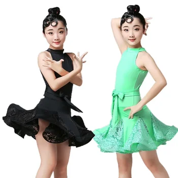 Yeni Dantel Latin Dans Elbise Kızlar İçin Çocuk Salsa Tango Balo Salonu Dans Elbise Yarışması Kostüm Çocuklar Uygulama Dans Elbise