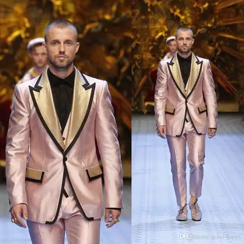 Yeni Moda Pembe Damat Smokin Mükemmel Erkekler düğün elbisesi Erkekler İş Balo Parti Yemeği Tatil Takım Elbise(Ceket + Pantolon + Kravat + Yelek)
