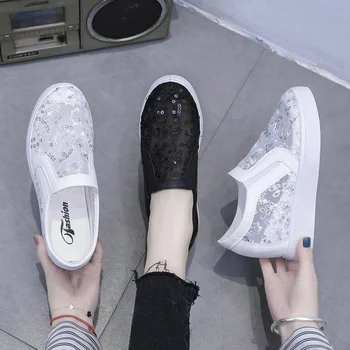 Yeni Rahat kadın Loafer'lar Dantel Kayma İlkbahar / Sonbahar Ayakkabı Beyaz Sneakers Casual Ayakkabı Bale Daireler Platformu Nefes