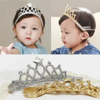 Yenidoğan Çocuk Bebek Kız Şapkalar Yay Altın Gümüş Yıldız Taç Elastik Kafa Bandı Bebek Tiara Prenses Çocuklar İçin Doğum Günü