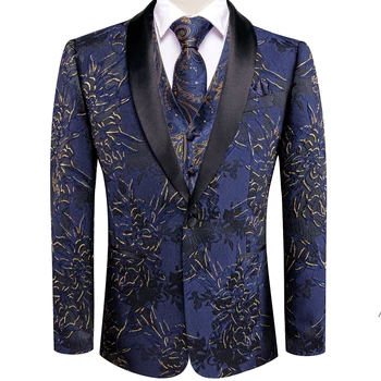 Yüksek Kravat Erkek Takım Elbise Yelek Seti Şal Yaka Smokin Blazers Kolsuz Ceket Yelek Kravat Mendil Kol Düğmeleri Erkek Düğün İş Hediye