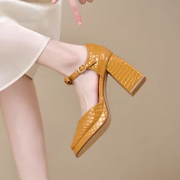 Zarif Yüksek Topuklu Mary Jane Ayakkabı Kadınlar için 2023 Kare Ayak Platformu Pompaları Kadın Tıknaz Topuk Elbise Ayakkabı Bayan Ayakkabıları