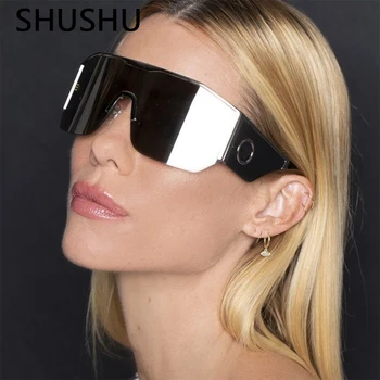 Çerçevesiz Tek parça Güneş Gözlüğü Tasarımcı Marka Fütüristik Punk Ayna Shades Gözlük Trendy Yeni UV400 Gözlüğü güneş gözlüğü