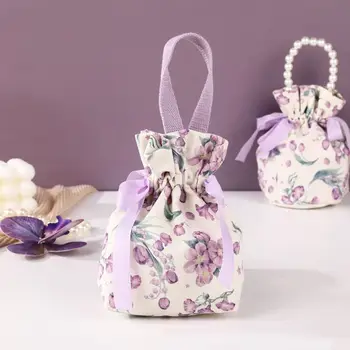 Çiçek Tuval Çiçek İpli Çanta Şerit Yay Büyük Kapasiteli Şenlikli şeker torbası Kore Tarzı Takı Ambalaj Çantası İlmek Çanta