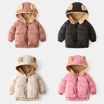 Çocuk Moda uzun kaban Yeni 2023 Bebek Erkek Kız Kış Kalınlaşmak Sıcak Kapşonlu Fermuar Katı Pamuk kapitone ceket Palto Giyim