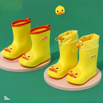 Çocuk yağmur ayakkabıları Kaymaz Erkek ve Kız Öğrencilerin su ayakkabısı çocuk Su Geçirmez Bebeklerin Sevimli Sarı Ördekler