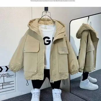 Çocuklar Yeni Kış Aşağı pamuklu ceket Erkek kapüşonlu ceket Çocuk Giyim Giyim Genç 3-8Y Çocuklar Parka Yastıklı Snowsuit 2023